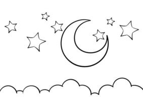 hand drawn background of the moon, stars and clouds vector