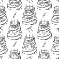 seamless pattern birthday cake with ribbon and candles vector