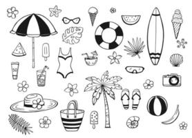 Hand drawn summer beach set. Collection of scrapbooking elements for beach party. vector