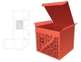 Cardboard flap box with 2 stenciled patterns die cut template and 3D mockup vector