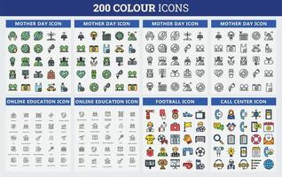 Conjunto de iconos de 200 colores. relacionados con negocios, recursos humanos, médicos. conjunto de iconos web. colección de iconos de colores. ilustración vectorial vector