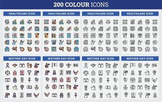 Conjunto de iconos de 200 colores. relacionados con negocios, recursos humanos, médicos. conjunto de iconos web. colección de iconos de colores. ilustración vectorial vector