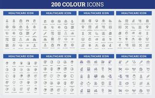 Conjunto de iconos de 200 colores. relacionados con negocios, recursos humanos, médicos. conjunto de iconos web. colección de iconos de colores. ilustración vectorial vector