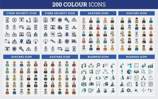 Conjunto de iconos de 200 colores. relacionados con negocios, recursos humanos, médicos. conjunto de iconos web. colección de iconos de colores. ilustración vectorial vector