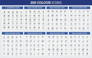 Conjunto de iconos de 200 colores. relacionados con negocios, recursos humanos, médicos. conjunto de iconos web. colección de iconos de colores. ilustración vectorial vector