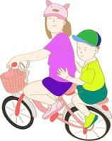 hand drawn siblings riding bicycles vector