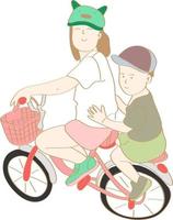 hand drawn siblings riding bicycles vector