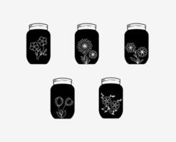 Collection of Jars Silhouette with Flower White Background vector