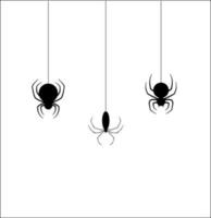 Set of Hanging Spider in Silhouette Line Art White Background vector