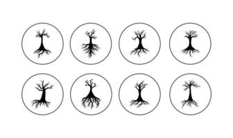 Icon Set of Tree Root Silhouette on White Background vector