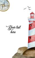 Watercolor nautical backgrounds for card and invitation with lighthouse and compass vector