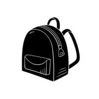 Backpack school in simple style, vector illustration. Back to school concept, hand drawn silhouette for print and design. Isolated element on a white background. Rucksack symbol for study and fashion