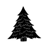 Christmas tree silhouette in simlple style, vector illustration. Isolated element on a white background. Icon fir for print and design, hand drawn. Holiday tree outline, merry xmas