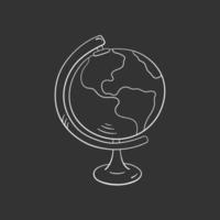 Globe earth in doodle style, vector illustration. Icon globe for print and design. Isolated element on chalk board background. Back to school concepr art, hand drawn sketch