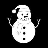 Snowman silhouette in simple style, vector illustration. Icon snow man for print and design. Isolated white element on black background