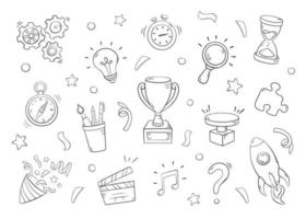 Quiz set in doodle style, vector illustration. Icon question symbol for print and design. Quiz and Exam concept, isolated element on a white background. Collection of sign for school and event