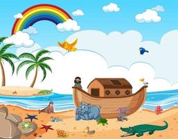 Noah's Ark with wild animals in nature scene vector