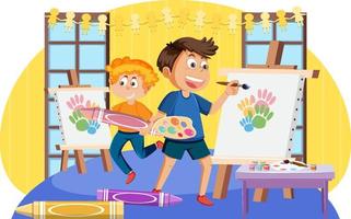 Children painting on canvas vector