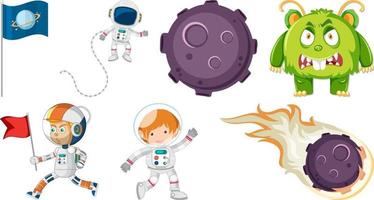 Set of space cartoon characters and objects vector