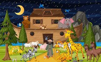 Forest scene with Noah's ark with animals vector