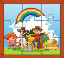 Farm characters photo puzzle game template vector