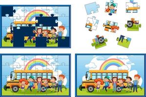 School kids photo puzzle game vector
