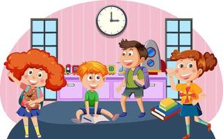 Classroom scene with student cartoon character vector