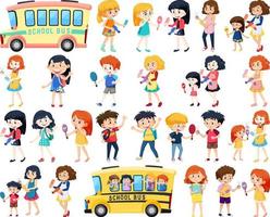 conjunto de lindos personajes de dibujos animados de niños de la escuela vector