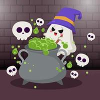 Funny ghost witch on halloween night vector