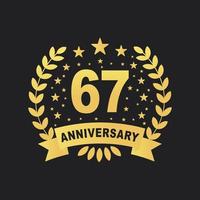 67 Anniversary celebration design, luxurious golden color 67 years Anniversary design. vector