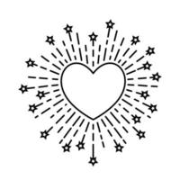 Fireworks icon. Heart shaped burst with stars, sparkles. Linear vector icon.