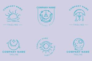 Minimalist Logo Light Blue Templates Set Mystical Collection Element On Light Gray. vector