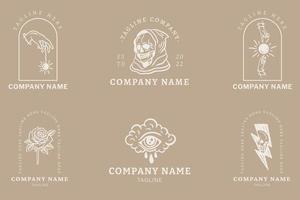 Minimalist Logo White Templates Set Mystical Collection Element On Light Brown. vector