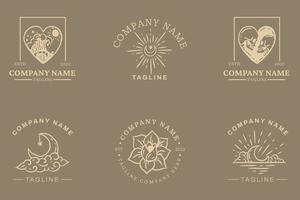 Minimalist Brown Logo Templates Set Mystical Collection Element On Gray. vector