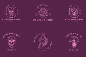 Minimalist Logo Soft Purple Templates Set Mystical Collection Element On Dark Purple. vector