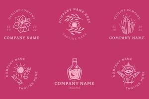 Mystical Soft Pink Simple Minimalist Symbol Logo Collection Dark Pink Style. vector