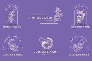 Mystical Simple White Minimalist Symbol Logo Collection Light Purple Pastel Style. vector