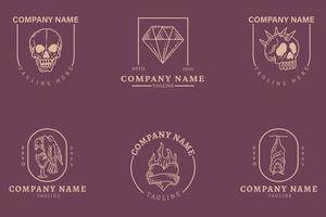 Minimalist Logo Templates Set Mystical Collection Element On Dark Pastel. vector