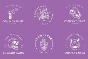 Minimalist Logo Gray Templates Set Mystical Collection Element On Light Purple. vector