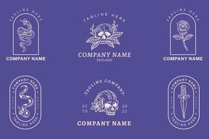 Minimalist White Logo Templates Set Mystical Collection Element On Purple. vector