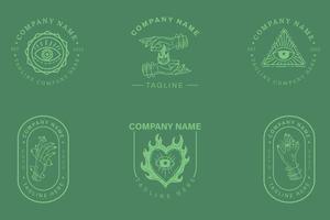 Minimalist Logo Light Green Templates Set Mystical Collection On Green. vector