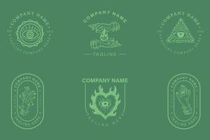 Minimalist Logo Light Green Templates Set Mystical Collection On Green. vector