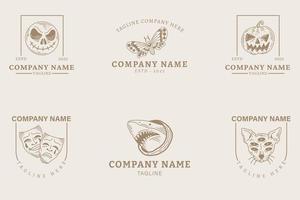 Minimalist Brown Logo Templates Set Mystical Collection Element On Cream Pastel. vector