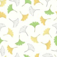 Seamless pattern of yellow and green ginkgo biloba leaves. Autumn season hand drawn background. vector