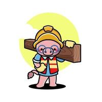 Cute pig construction worker cartoon vector