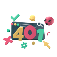 HTTP Four Hundred One Unauthorized Status Code 3D rendering on transparent background. Ui UX icon design web and app trend png