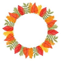 Autumn cute round frame from leaves. Template for design. Vector illustration. Place for text. cartoon style.
