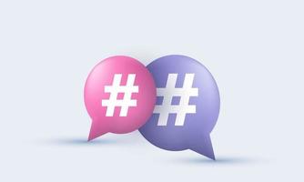 unique realistic hashtag search link symbol 3d design isolated on vector