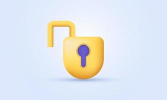 unique realistic unlocked padlock render open icon 3d design isolated on vector