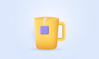 unique realistic yellow mug tea bag icon render 3d design isolated on vector